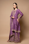 Mauve Crepe Readymade Suit And Palazzo With Chinon Dupatta