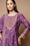 Mauve Crepe Readymade Suit And Palazzo With Chinon Dupatta