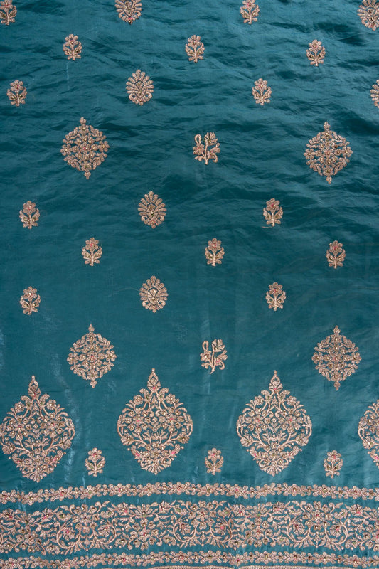 Sky Blue Chinon Unstitched Suit With Organza Dupatta