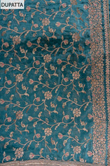 Sky Blue Chinon Unstitched Suit With Organza Dupatta