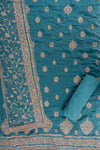 Sky Blue Chinon Unstitched Suit With Organza Dupatta