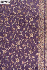 Mauve Chinon Unstitched Suit With Organza Dupatta