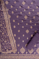 Mauve Chinon Unstitched Suit With Organza Dupatta