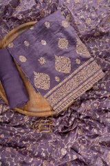 Mauve Chinon Unstitched Suit With Organza Dupatta