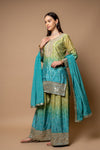 Pista Crepe Readymade Suit And Palazzo With Chinon Dupatta