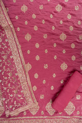 Gajari Chinon Unstitched Suit With Organza Dupatta