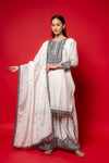 White Crepe Readymade Suit And Palazzo With Crepe Dupatta