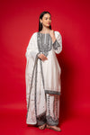 White Crepe Readymade Suit And Palazzo With Crepe Dupatta