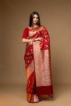 Maroon Banarasi Woven Zari Banarasi Silk Saree With Unstitched Blouse