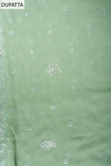 Green Organza Unstitched Suit With Chiffon Dupatta