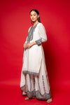 White Crepe Readymade Suit And Palazzo With Crepe Dupatta