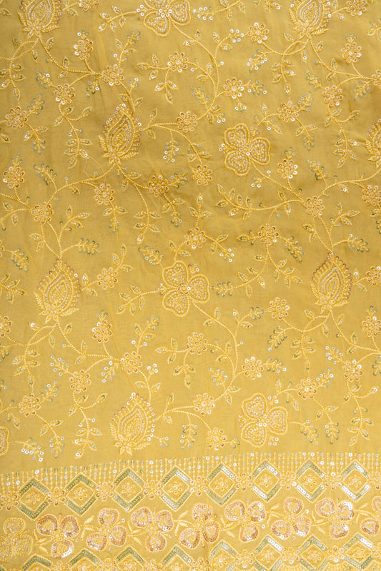 Yellow Organza Unstitched Suit With Chiffon Dupatta