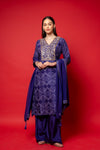 Purple Crepe Readymade Suit And Palazzo With Crepe Dupatta