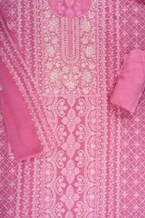 Pink Georgette Unstitched Suit With Chiffon Dupatta