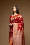 Maroon Banarasi Woven Zari Banarasi Silk Saree With Unstitched Blouse