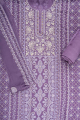 Mauve Georgette Unstitched Suit With Chiffon Dupatta