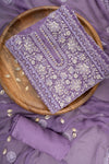 Mauve Georgette Unstitched Suit With Chiffon Dupatta