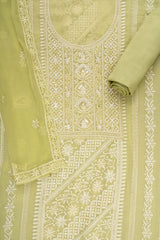 Pista Georgette Unstitched Suit With Chiffon Dupatta