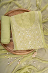 Pista Georgette Unstitched Suit With Chiffon Dupatta