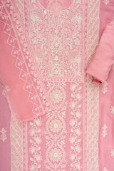 Pink Georgette Unstitched Suit With Chiffon Dupatta