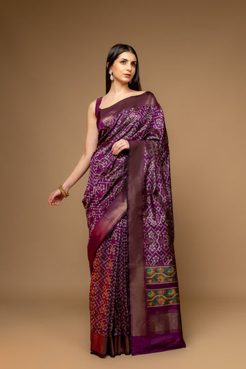 Wine Banarasi Woven Zari Banarasi Silk Saree With Unstitched Blouse