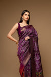 Wine Banarasi Woven Zari Banarasi Silk Saree With Unstitched Blouse