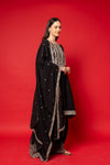 Black Crepe Readymade Suit And Palazzo With Crepe Dupatta