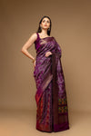 Wine Banarasi Woven Zari Banarasi Silk Saree With Unstitched Blouse