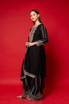 Black Crepe Readymade Suit And Palazzo With Crepe Dupatta