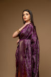 Wine Banarasi Woven Zari Banarasi Silk Saree With Unstitched Blouse