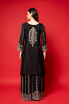 Black Crepe Readymade Suit And Palazzo With Crepe Dupatta