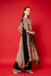 Black Crepe Readymade Suit And Pant With Chiffon Dupatta