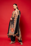 Black Crepe Readymade Suit And Pant With Chiffon Dupatta