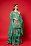 Emerald Green Cotton Readymade Sharara Set With Tissue Dupatta