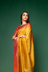 Mustard Woven Zari Banarasi Silk Saree With Unstitched Saree