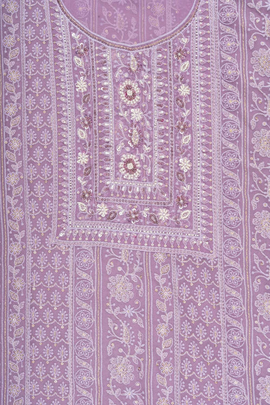 Mauve Georgette Unstitched Suit With Chiffon Dupatta