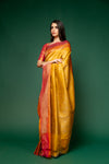 Mustard Woven Zari Banarasi Silk Saree With Unstitched Saree