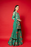 Emerald Green Cotton Readymade Sharara Set With Tissue Dupatta