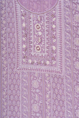 Mauve Georgette Unstitched Suit With Chiffon Dupatta