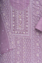 Mauve Georgette Unstitched Suit With Chiffon Dupatta