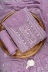 Mauve Georgette Unstitched Suit With Chiffon Dupatta