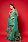 Emerald Green Cotton Readymade Sharara Set With Tissue Dupatta