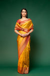 Mustard Woven Zari Banarasi Silk Saree With Unstitched Saree