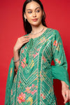 Emerald Green Cotton Readymade Sharara Set With Tissue Dupatta