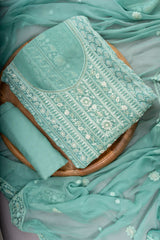 Mint Green Georgette Unstitched Suit With Chiffon Dupatta