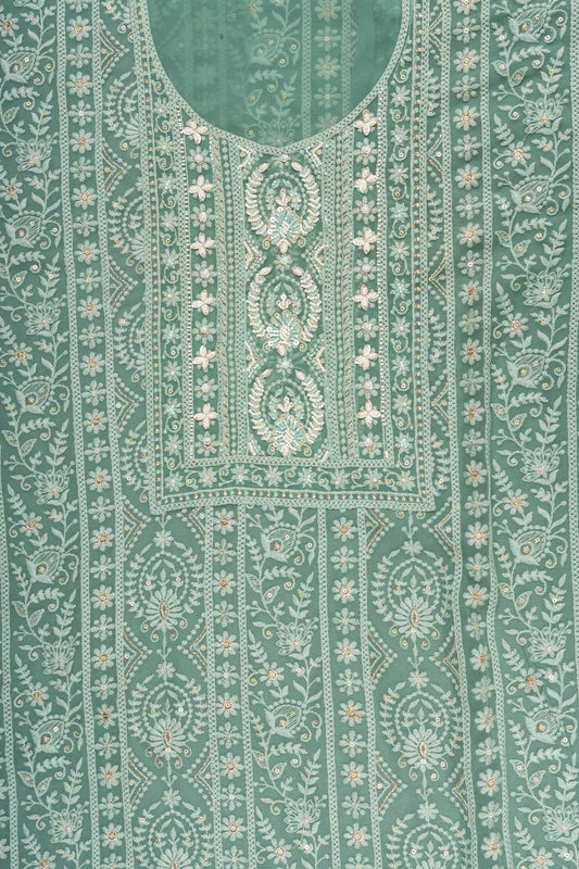 Mint Green Georgette Unstitched Suit With Chiffon Dupatta