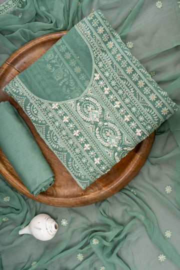 Mint Green Georgette Unstitched Suit With Chiffon Dupatta