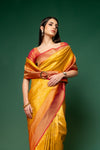 Mustard Woven Zari Banarasi Silk Saree With Unstitched Saree