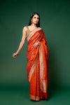 Orange Woven Zari Tissue Silk Designer Saree With Unstitched Blouse