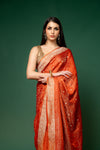 Orange Woven Zari Tissue Silk Designer Saree With Unstitched Blouse